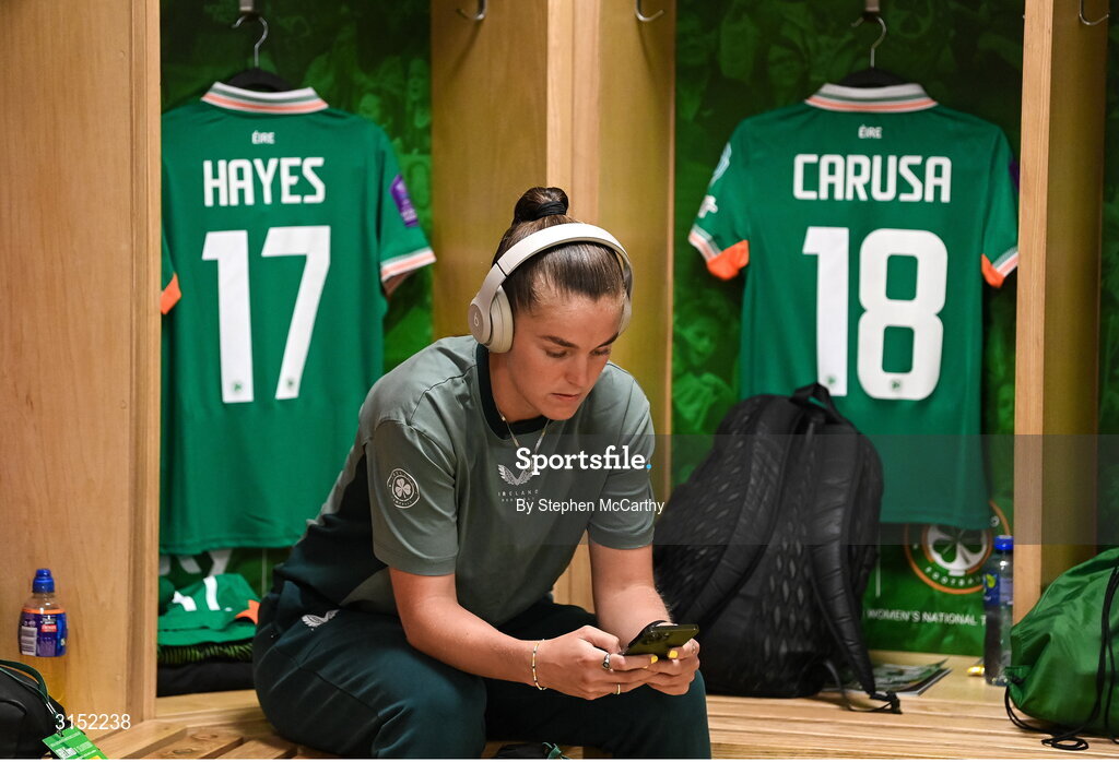 3 June 2025; Caitlin Hayes of Republic of Ireland in their dressing room before the UEFA Women's Nations League, League B match between Republic of Ireland and Slovenia at Páirc Uí Chaoimh in Cork. Photo by Stephen McCarthy/Sportsfile