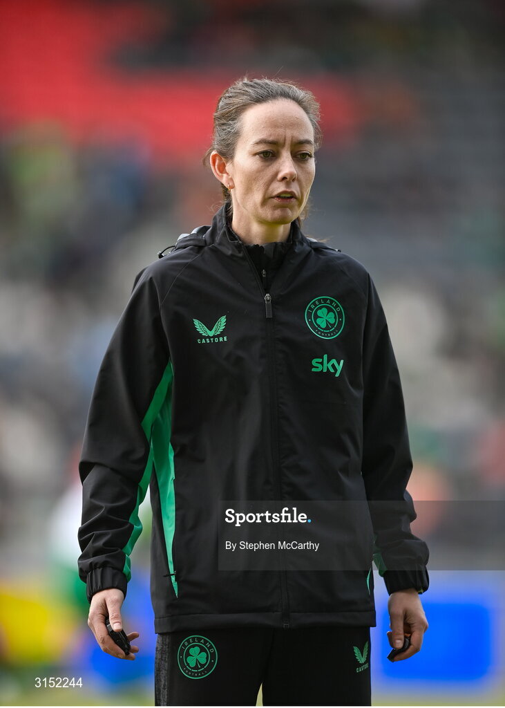 3 June 2025; Republic of Ireland assistant coach Amber Whiteley before the UEFA Women's Nations League, League B match between Republic of Ireland and Slovenia at Páirc Uí Chaoimh in Cork. Photo by Stephen McCarthy/Sportsfile