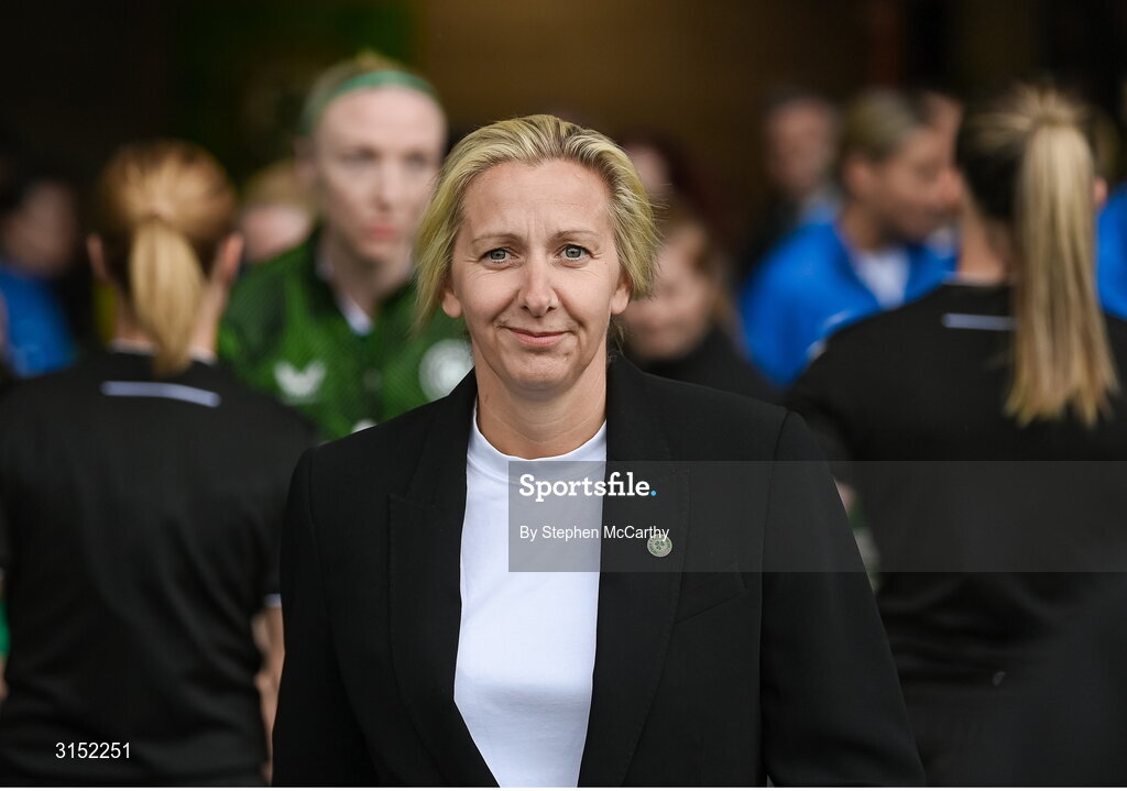 3 June 2025; Republic of Ireland head coach Carla Ward before the UEFA Women's Nations League, League B match between Republic of Ireland and Slovenia at Páirc Uí Chaoimh in Cork. Photo by Stephen McCarthy/Sportsfile