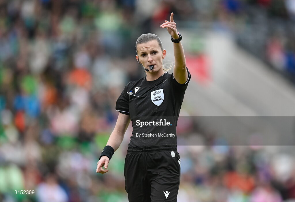 3 June 2025; Referee Miriama Bocková during the UEFA Women's Nations League, League B match between Republic of Ireland and Slovenia at Páirc Uí Chaoimh in Cork. Photo by Stephen McCarthy/Sportsfile