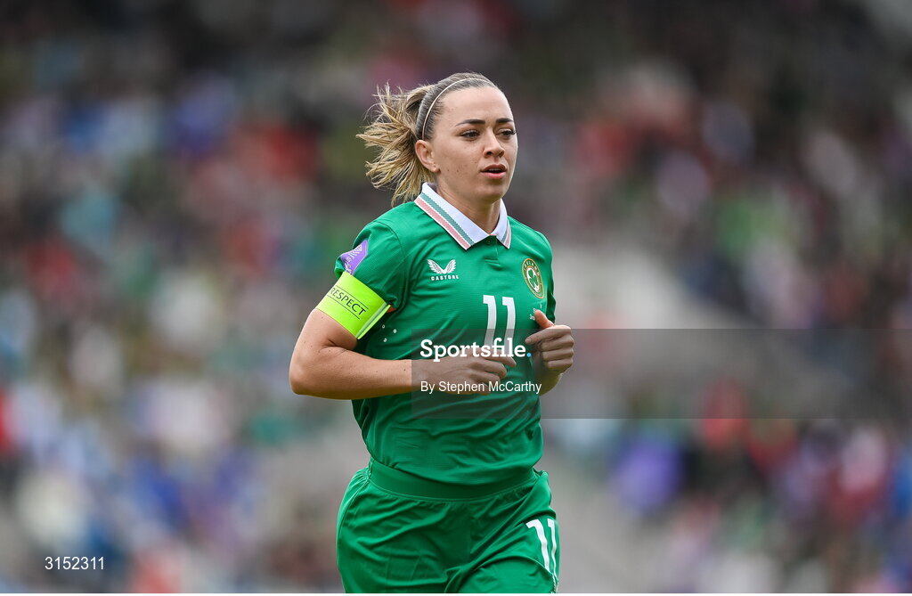 3 June 2025; Katie McCabe of Republic of Ireland during the UEFA Women's Nations League, League B match between Republic of Ireland and Slovenia at Páirc Uí Chaoimh in Cork. Photo by Stephen McCarthy/Sportsfile