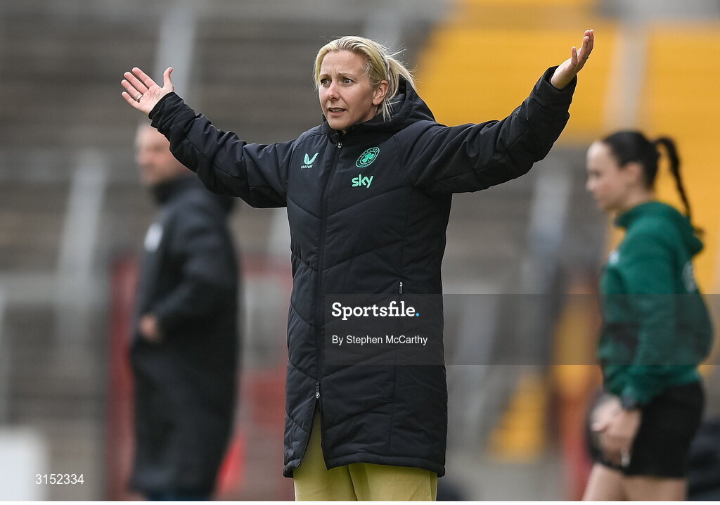 3 June 2025; Republic of Ireland head coach Carla Ward during the UEFA Women's Nations League, League B match between Republic of Ireland and Slovenia at Páirc Uí Chaoimh in Cork. Photo by Stephen McCarthy/Sportsfile