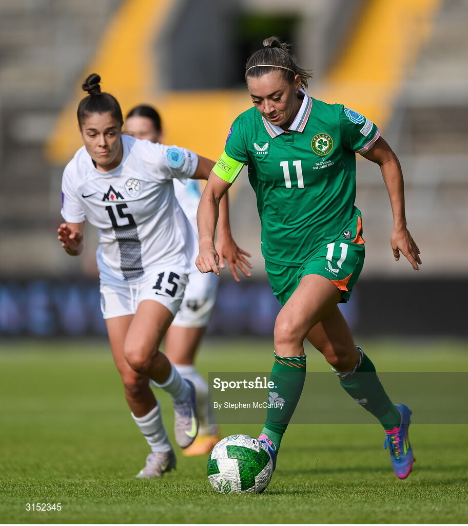 3 June 2025; Katie McCabe of Republic of Ireland during the UEFA Women's Nations League, League B match between Republic of Ireland and Slovenia at Páirc Uí Chaoimh in Cork. Photo by Stephen McCarthy/Sportsfile