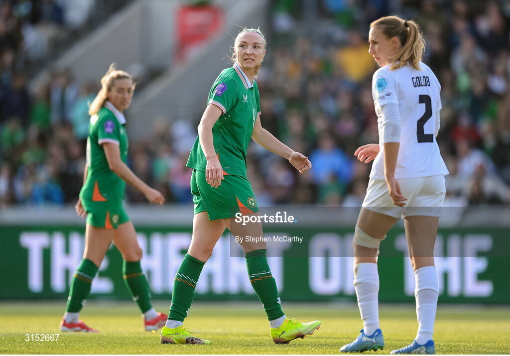 3 June 2025; Louise Quinn of Republic of Ireland during the UEFA Women's Nations League, League B match between Republic of Ireland and Slovenia at Páirc Uí Chaoimh in Cork. Photo by Stephen McCarthy/Sportsfile