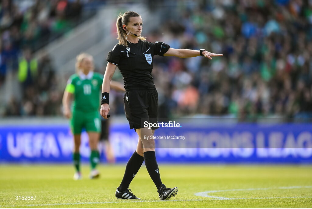 3 June 2025; Referee Miriama Bocková during the UEFA Women's Nations League, League B match between Republic of Ireland and Slovenia at Páirc Uí Chaoimh in Cork. Photo by Stephen McCarthy/Sportsfile