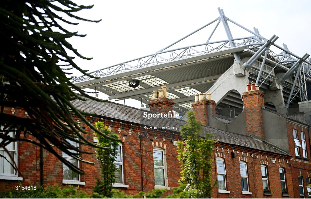 8 June 2025; A general view of Croke Park over houses on Jones' Road before the Leinster GAA Senior Hurling Championship final match between Kilkenny and Galway at Croke Park in Dublin. Photo by Ramsey Cardy/Sportsfile