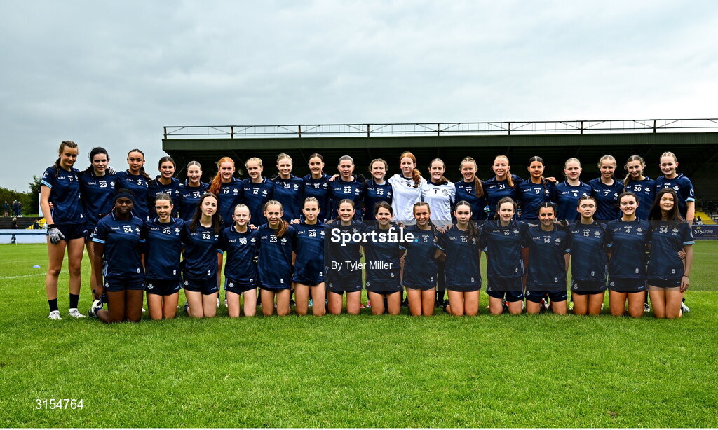 8 June 2025; The Dublin team before the LGFA All-Ireland U14 Gold Final match between Dublin and Kerry at Nenagh Éire Óg GAA Club in Nenagh, Tipperary. Photo by Tyler Miller/Sportsfile
