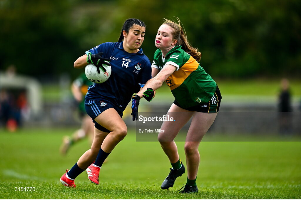 8 June 2025; Action from the LGFA All-Ireland U14 Gold Final match between Dublin and Kerry at Nenagh Éire Óg GAA Club in Nenagh, Tipperary. Photo by Tyler Miller/Sportsfile