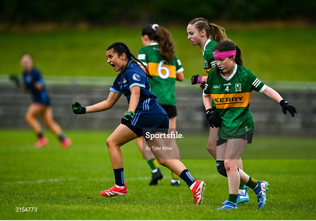8 June 2025; Action from the LGFA All-Ireland U14 Gold Final match between Dublin and Kerry at Nenagh Éire Óg GAA Club in Nenagh, Tipperary. Photo by Tyler Miller/Sportsfile