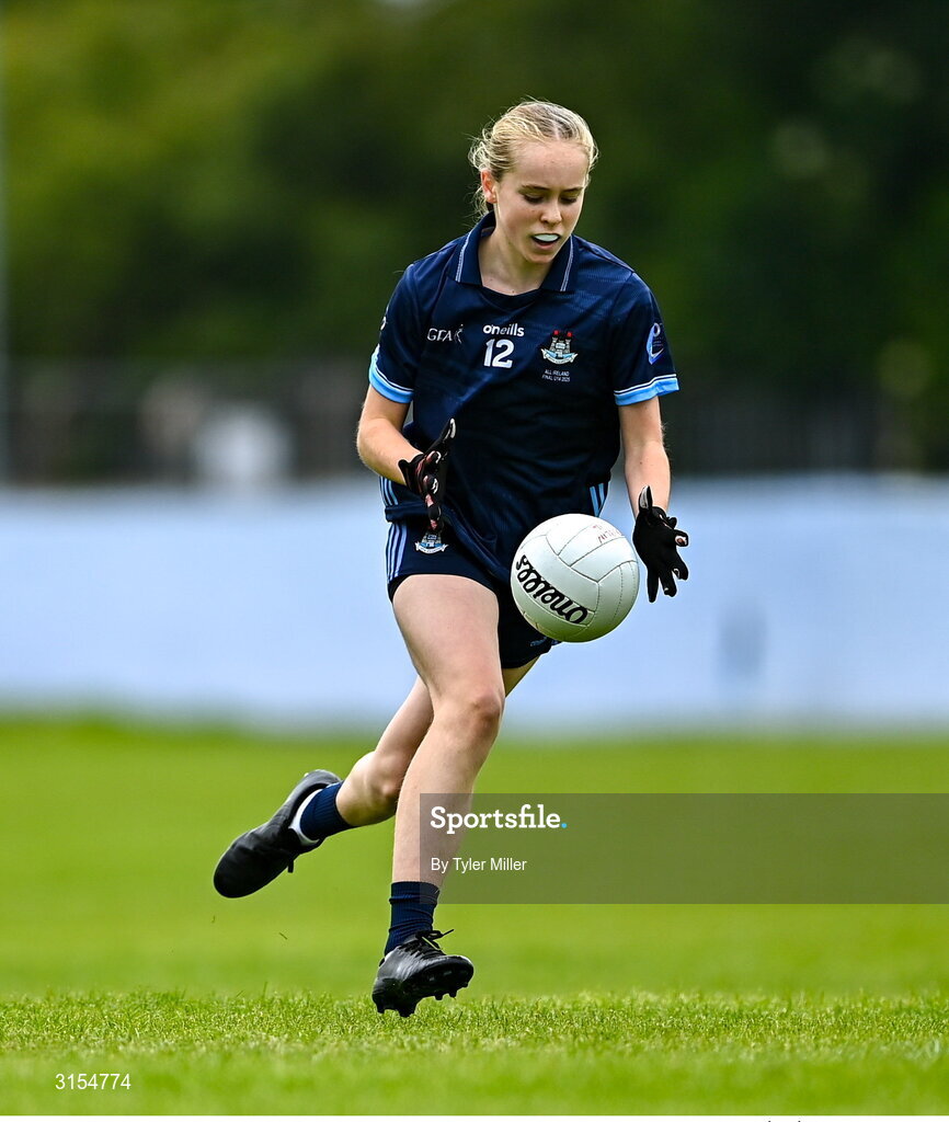 8 June 2025; Action from the LGFA All-Ireland U14 Gold Final match between Dublin and Kerry at Nenagh Éire Óg GAA Club in Nenagh, Tipperary. Photo by Tyler Miller/Sportsfile