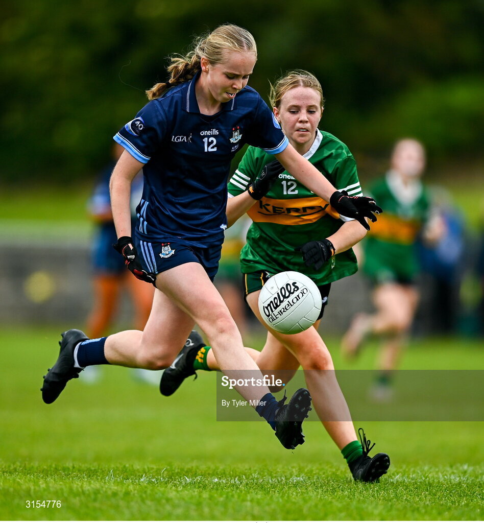 8 June 2025; Action from the LGFA All-Ireland U14 Gold Final match between Dublin and Kerry at Nenagh Éire Óg GAA Club in Nenagh, Tipperary. Photo by Tyler Miller/Sportsfile
