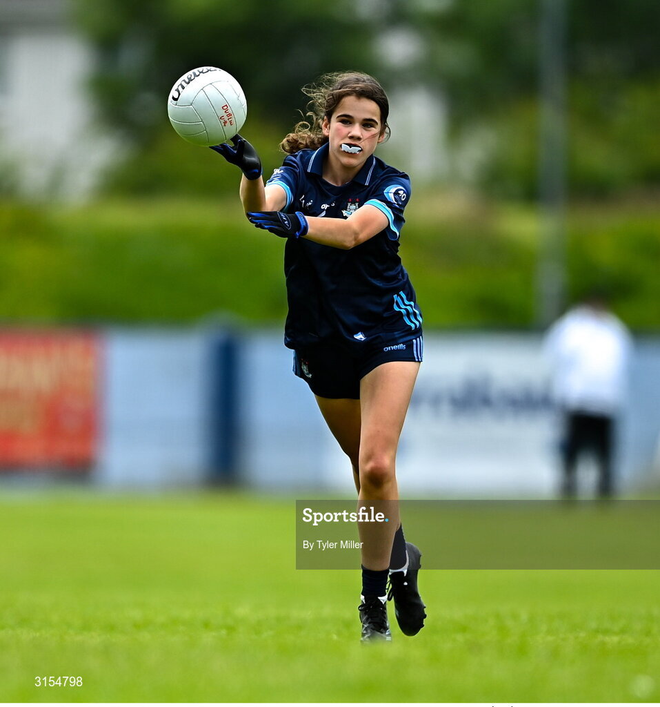 8 June 2025; Action from the LGFA All-Ireland U14 Gold Final match between Dublin and Kerry at Nenagh Éire Óg GAA Club in Nenagh, Tipperary. Photo by Tyler Miller/Sportsfile