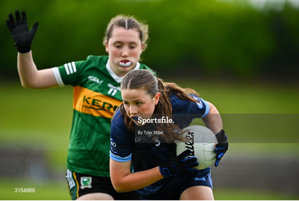8 June 2025; Action from the LGFA All-Ireland U14 Gold Final match between Dublin and Kerry at Nenagh Éire Óg GAA Club in Nenagh, Tipperary. Photo by Tyler Miller/Sportsfile