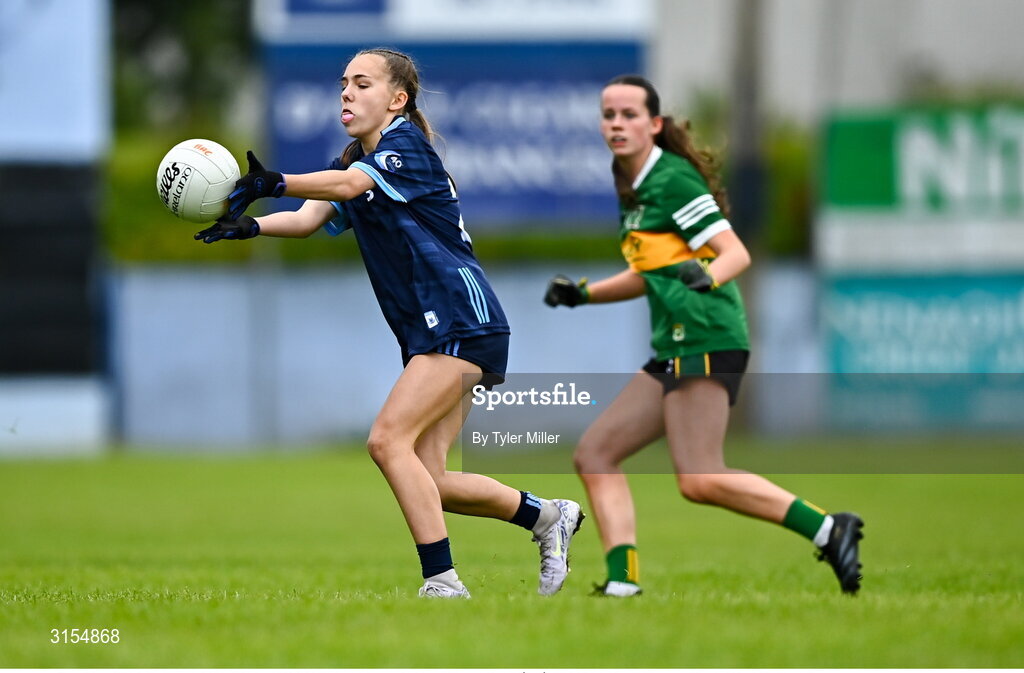 8 June 2025; Action from the LGFA All-Ireland U14 Gold Final match between Dublin and Kerry at Nenagh Éire Óg GAA Club in Nenagh, Tipperary. Photo by Tyler Miller/Sportsfile