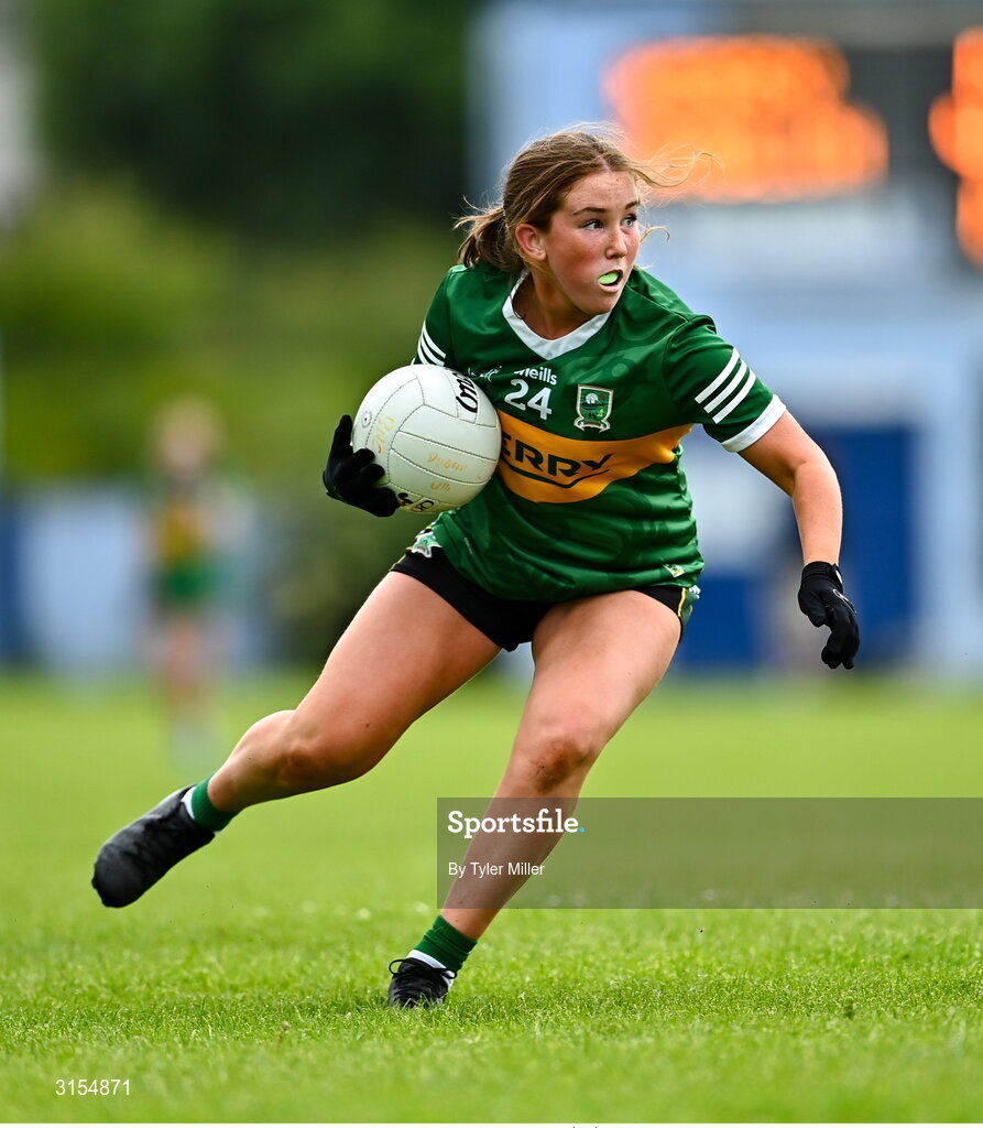 8 June 2025; Action from the LGFA All-Ireland U14 Gold Final match between Dublin and Kerry at Nenagh Éire Óg GAA Club in Nenagh, Tipperary. Photo by Tyler Miller/Sportsfile