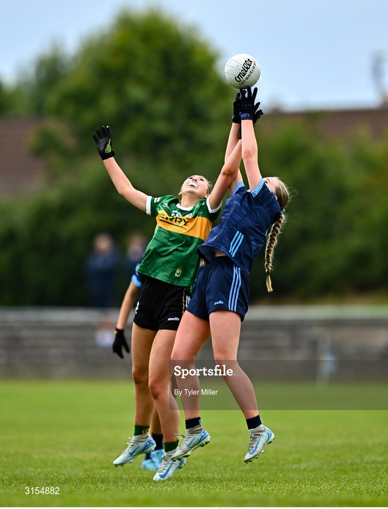8 June 2025; Action from the LGFA All-Ireland U14 Gold Final match between Dublin and Kerry at Nenagh Éire Óg GAA Club in Nenagh, Tipperary. Photo by Tyler Miller/Sportsfile