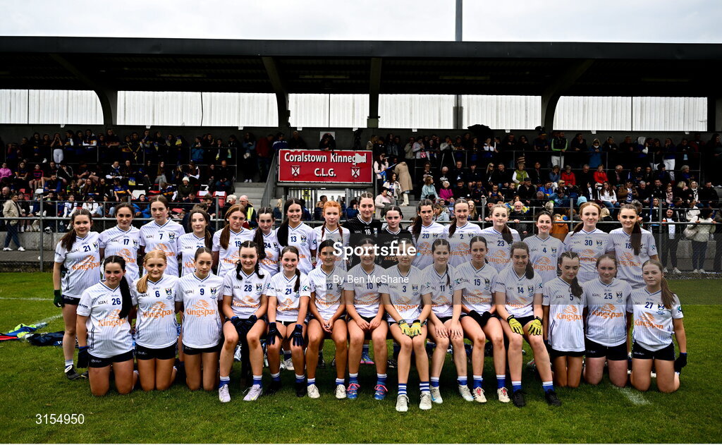 8 June 2025; The Cavan team before the LGFA All-Ireland U14 Silver Final match between Tipperary and Cavan at Coralstown/Kinnegad GAA in Westmeath. Photo by Ben McShane/Sportsfile