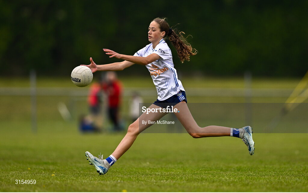 8 June 2025; Action during the LGFA All-Ireland U14 Silver Final match between Tipperary and Cavan at Coralstown/Kinnegad GAA in Westmeath. Photo by Ben McShane/Sportsfile