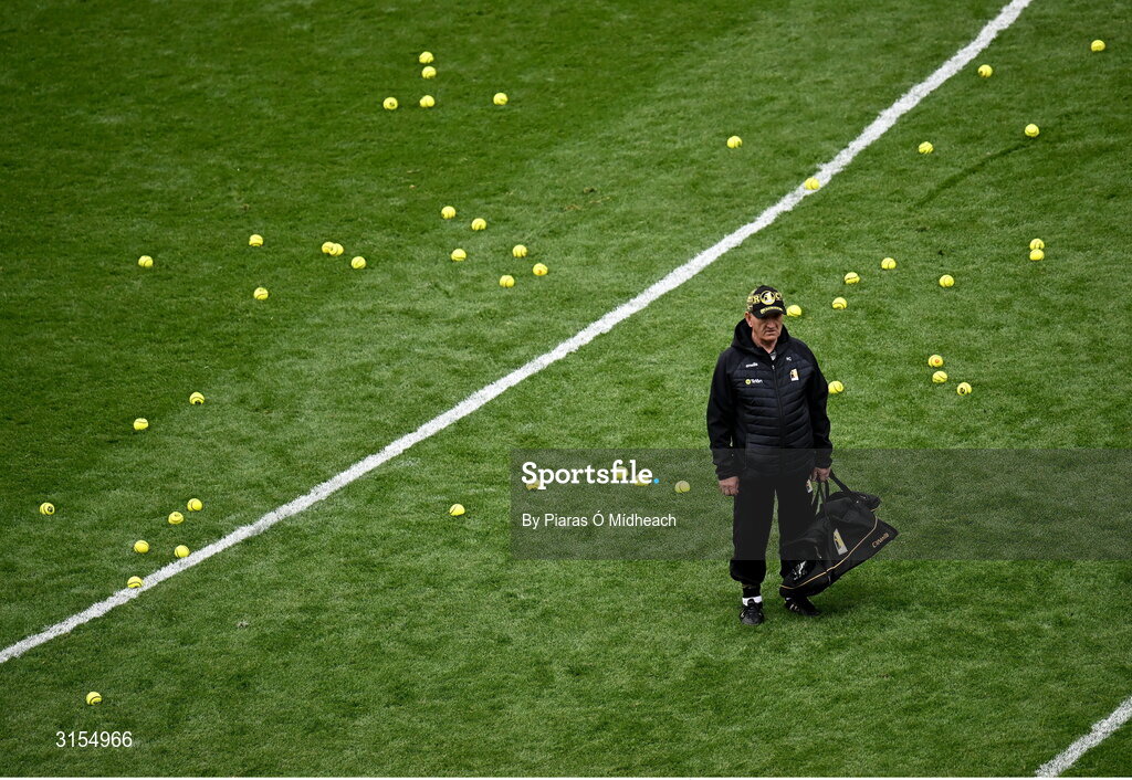 8 June 2025; Kilkenny kitman Dennis 'Rackard' Coady awaits the arrival of the Kilkenny players for the warm-up before the Leinster GAA Senior Hurling Championship final match between Kilkenny and Galway at Croke Park in Dublin. Photo by Piaras Ó Mídheach/Sportsfile