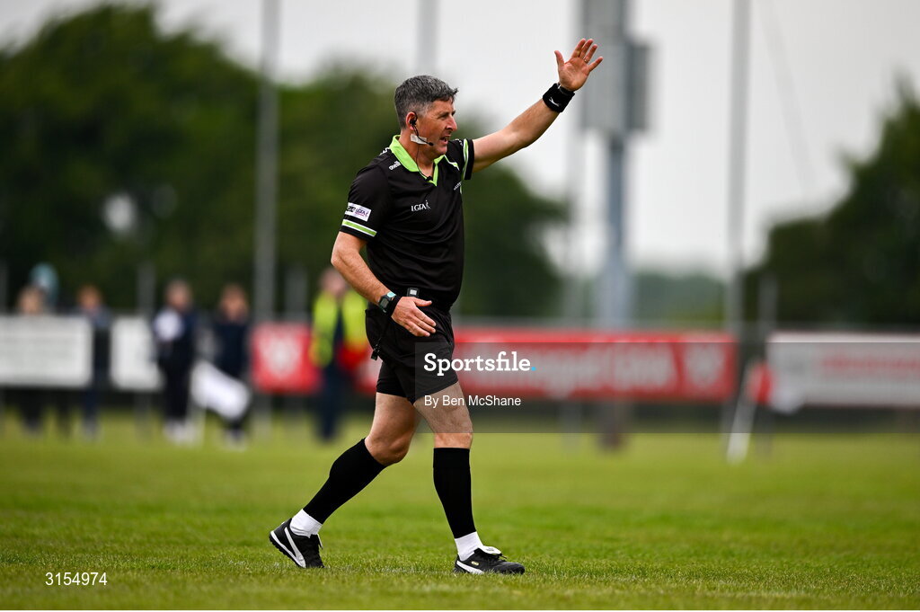 8 June 2025; Referee Conor McCarthy during the LGFA All-Ireland U14 Silver Final match between Tipperary and Cavan at Coralstown/Kinnegad GAA in Westmeath. Photo by Ben McShane/Sportsfile