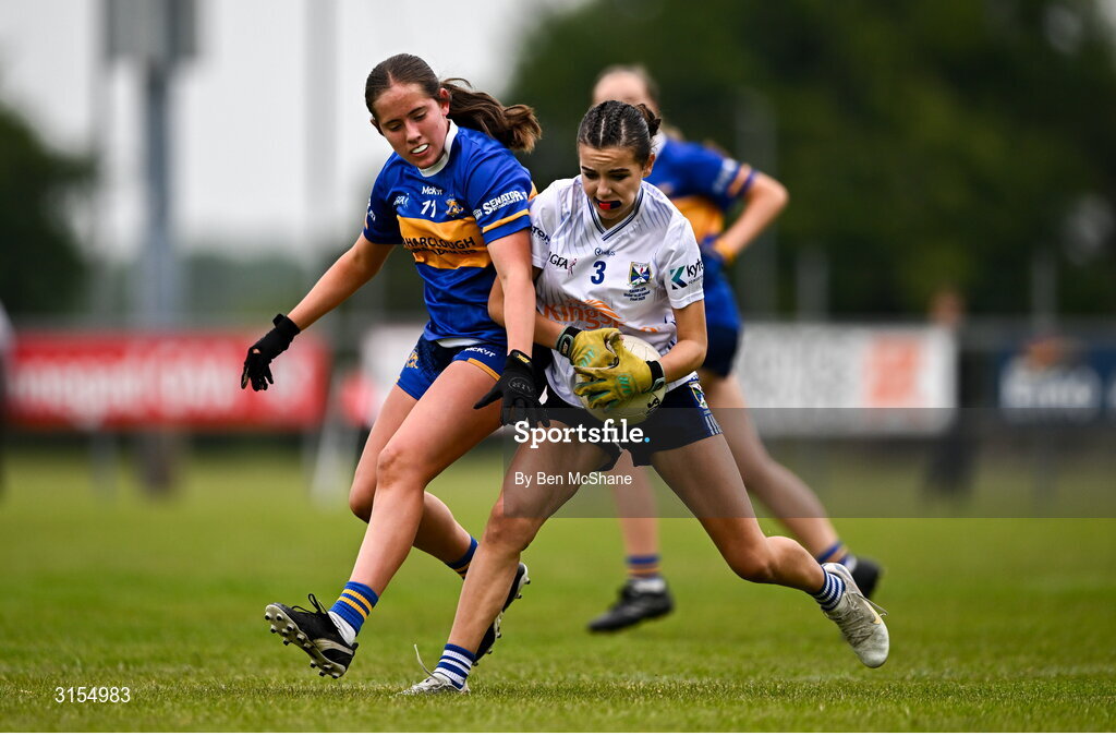 8 June 2025; Action during the LGFA All-Ireland U14 Silver Final match between Tipperary and Cavan at Coralstown/Kinnegad GAA in Westmeath. Photo by Ben McShane/Sportsfile