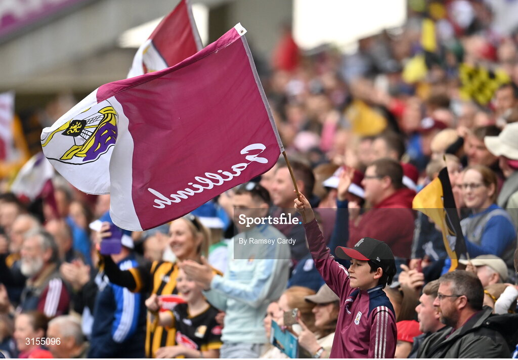 8 June 2025; A Galway supporter during the Leinster GAA Senior Hurling Championship final match between Kilkenny and Galway at Croke Park in Dublin. Photo by Ramsey Cardy/Sportsfile