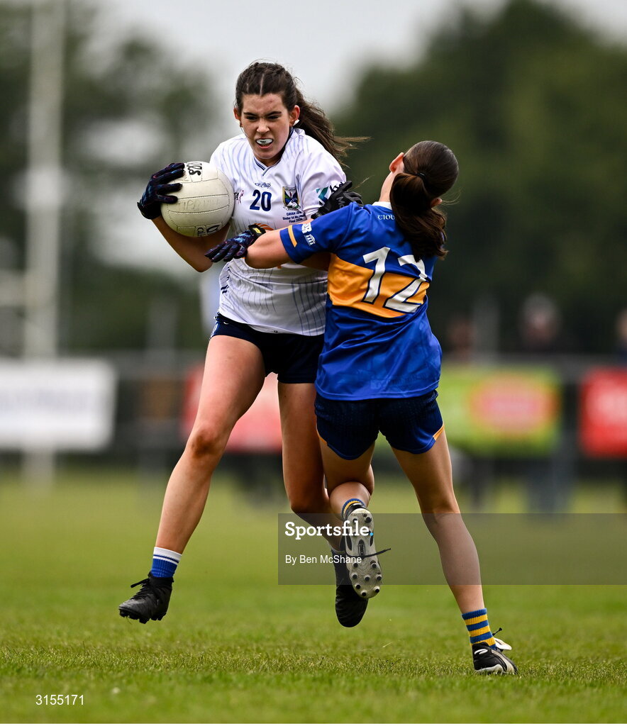 8 June 2025; Action during the LGFA All-Ireland U14 Silver Final match between Tipperary and Cavan at Coralstown/Kinnegad GAA in Westmeath. Photo by Ben McShane/Sportsfile