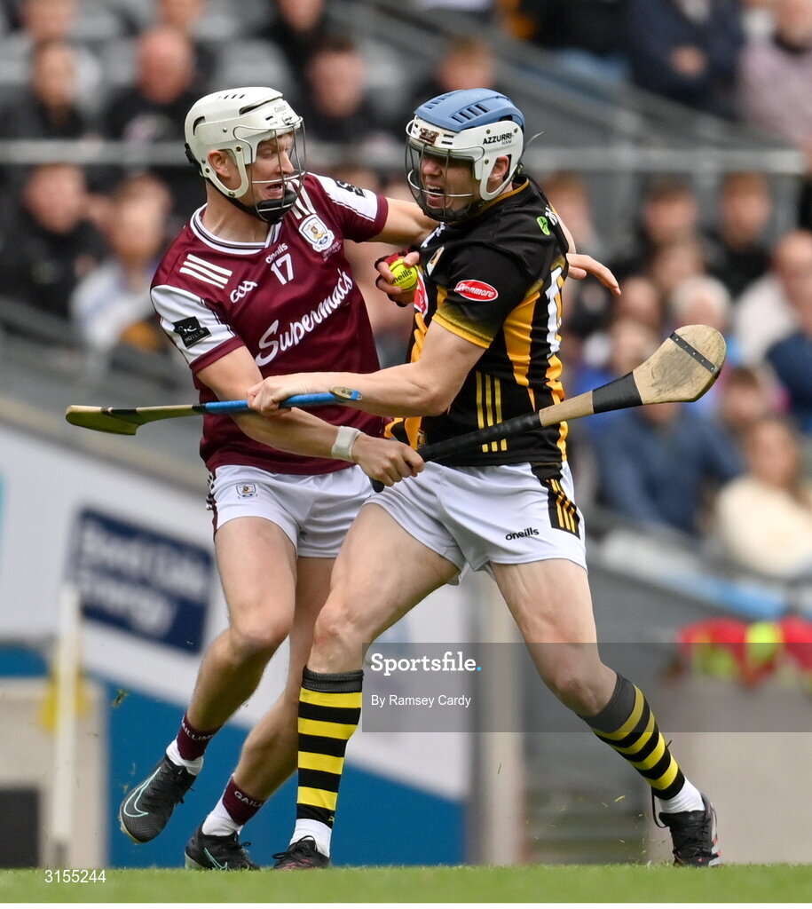 8 June 2025; TJ Reid of Kilkenny in action against Darren Morrissey of Galway during the Leinster GAA Senior Hurling Championship final match between Kilkenny and Galway at Croke Park in Dublin. Photo by Ramsey Cardy/Sportsfile