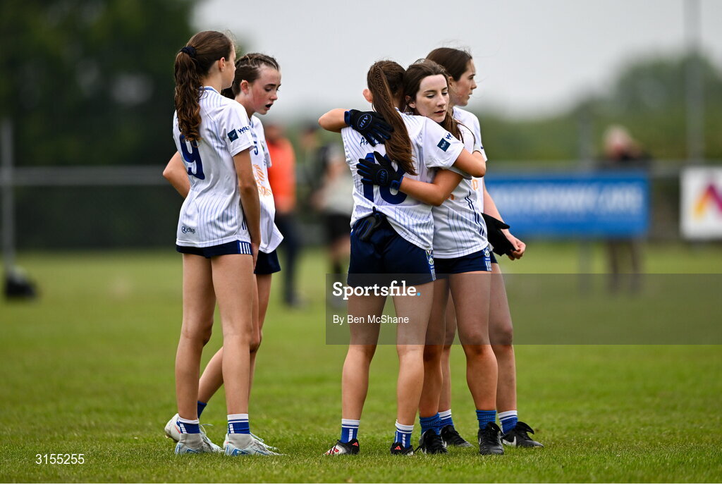 8 June 2025; Cavan players react after their defeat at the final whistle of the LGFA All-Ireland U14 Silver Final match between Tipperary and Cavan at Coralstown/Kinnegad GAA in Westmeath. Photo by Ben McShane/Sportsfile