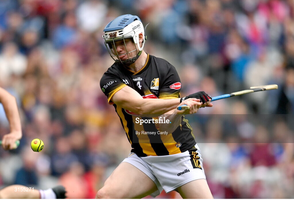 8 June 2025; TJ Reid of Kilkenny shoots to score his side's second goal during the Leinster GAA Senior Hurling Championship final match between Kilkenny and Galway at Croke Park in Dublin. Photo by Ramsey Cardy/Sportsfile