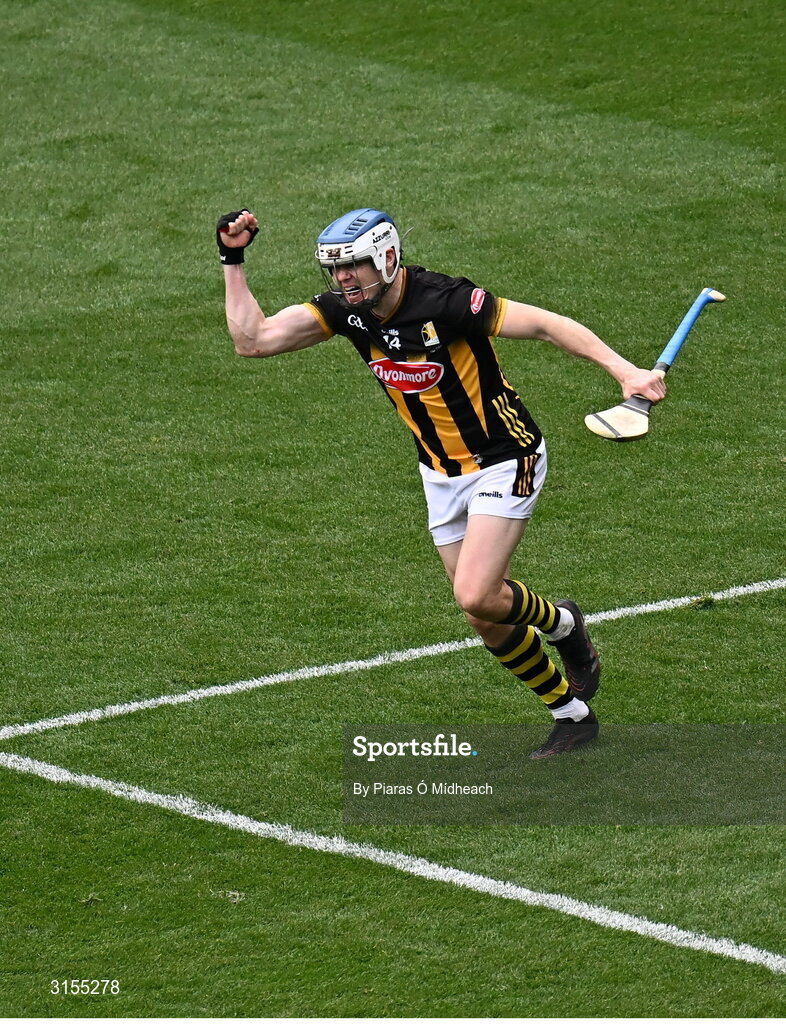 8 June 2025; TJ Reid of Kilkenny celebrates scoring his side's second goal during the Leinster GAA Senior Hurling Championship final match between Kilkenny and Galway at Croke Park in Dublin. Photo by Piaras Ó Mídheach/Sportsfile