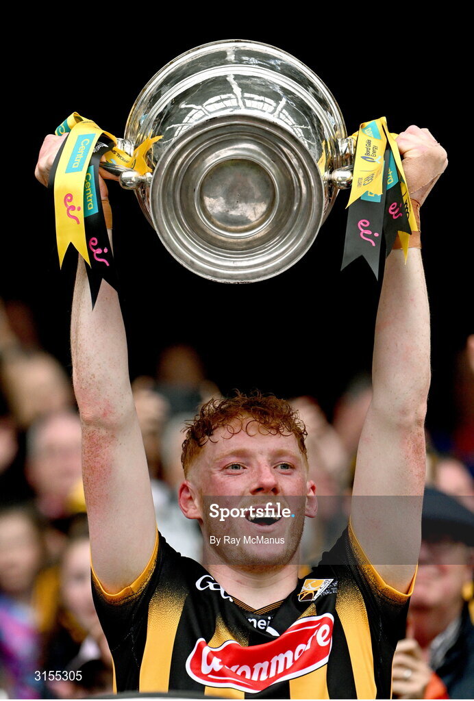 8 June 2025; Kilkenny captain John Donnelly lifts the Bob O'Keeffe Cup after the Leinster GAA Senior Hurling Championship final match between Kilkenny and Galway at Croke Park in Dublin. Photo by Ray McManus/Sportsfile