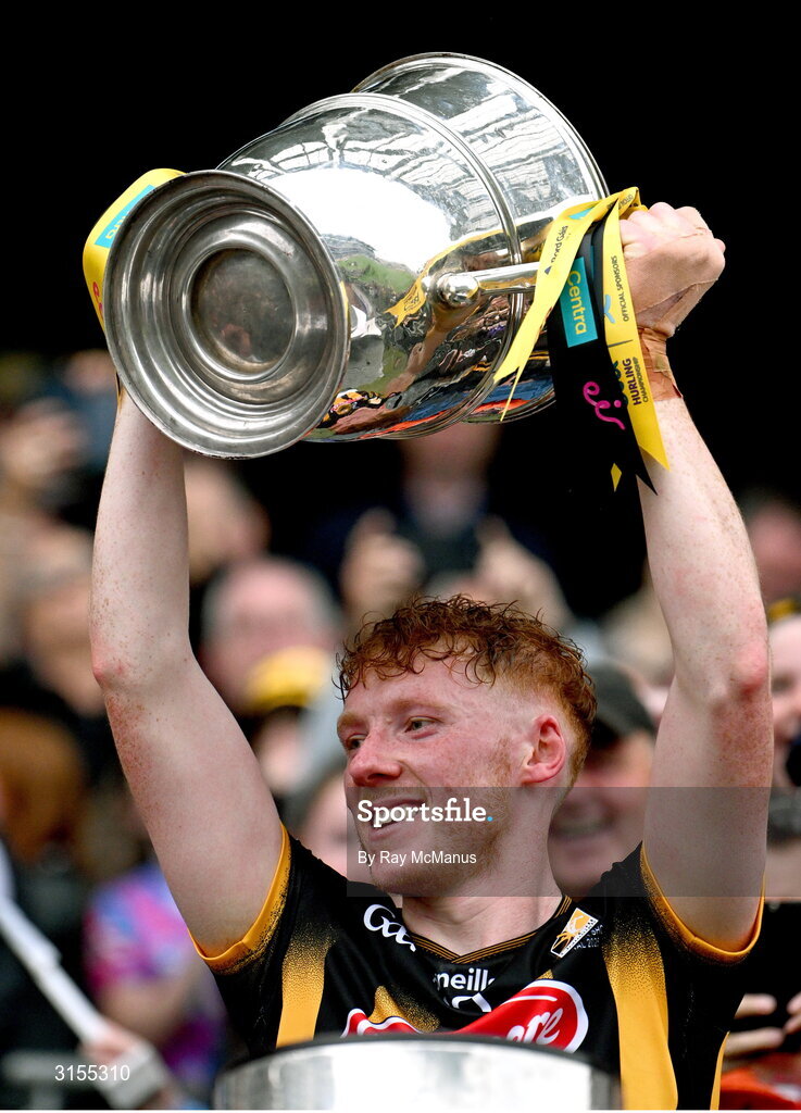 8 June 2025; Kilkenny captain John Donnelly lifts the Bob O'Keeffe Cup after the Leinster GAA Senior Hurling Championship final match between Kilkenny and Galway at Croke Park in Dublin. Photo by Ray McManus/Sportsfile