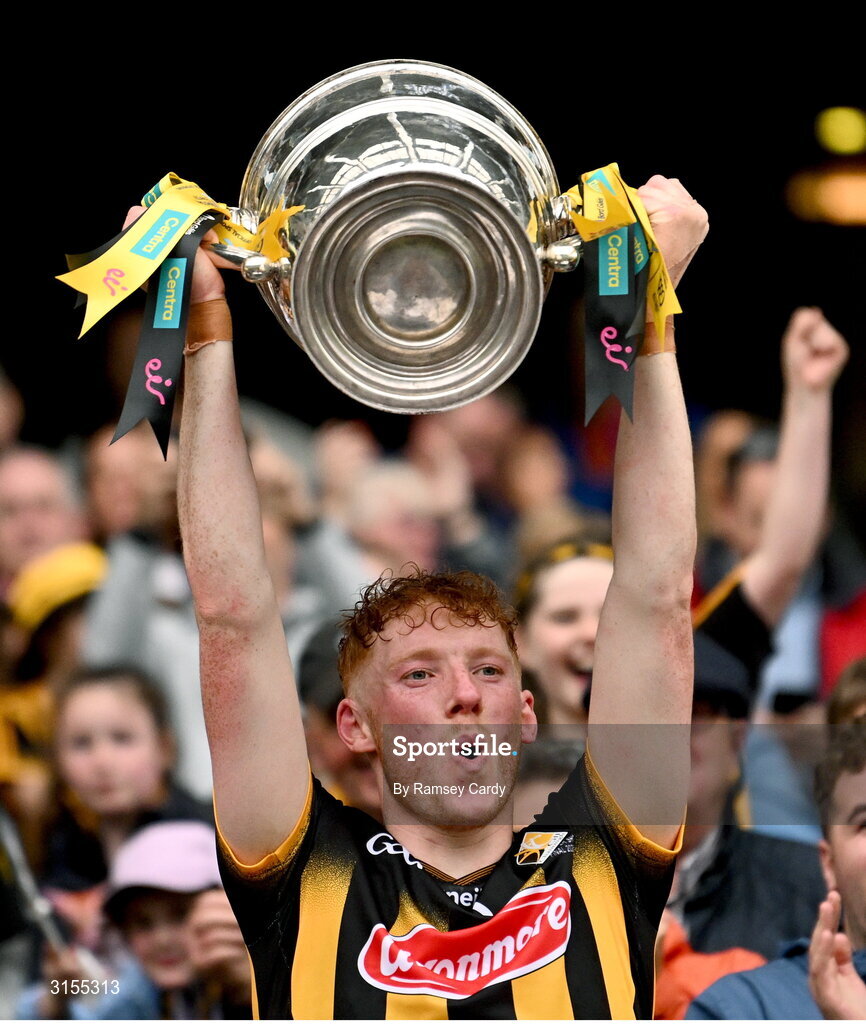 8 June 2025; Kilkenny captain John Donnelly lifts the Bob O'Keeffe Cup after the Leinster GAA Senior Hurling Championship final match between Kilkenny and Galway at Croke Park in Dublin. Photo by Ramsey Cardy/Sportsfile