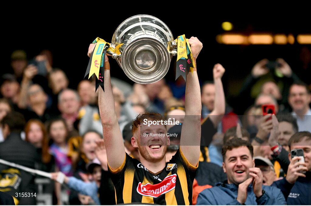 8 June 2025; Kilkenny captain John Donnelly lifts the Bob O'Keeffe Cup after the Leinster GAA Senior Hurling Championship final match between Kilkenny and Galway at Croke Park in Dublin. Photo by Ramsey Cardy/Sportsfile