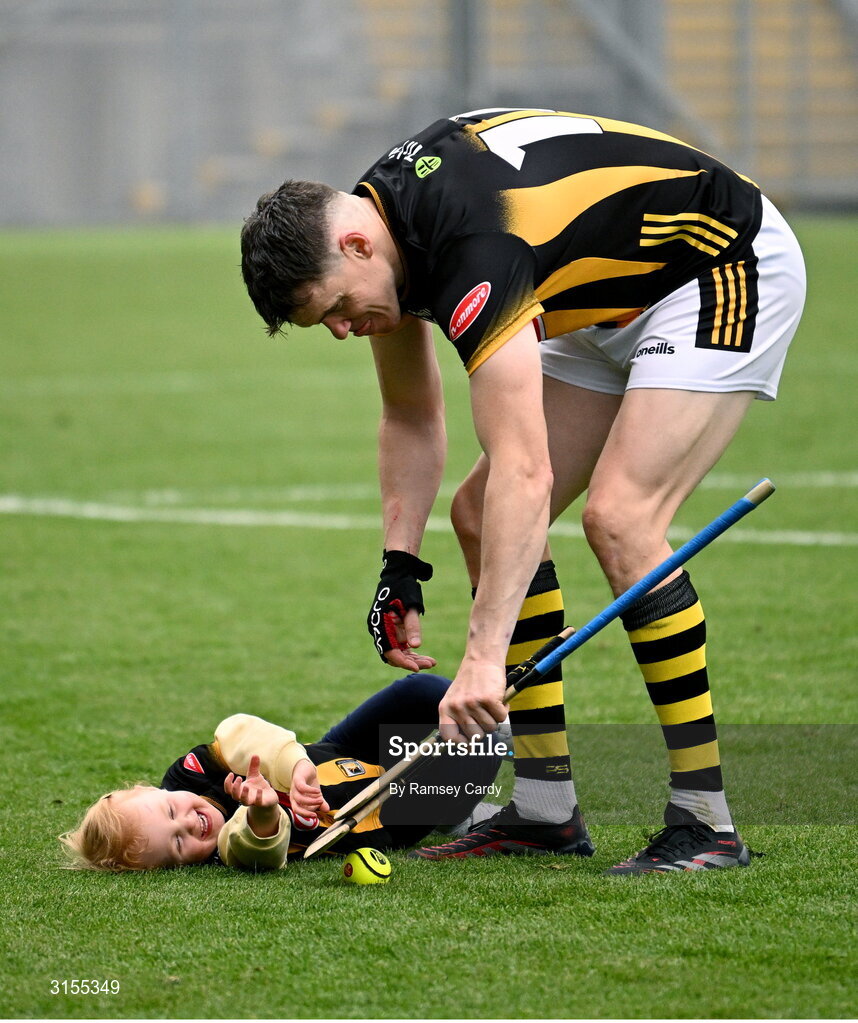 8 June 2025; TJ Reid of Kilkenny with his daughter Harper after the Leinster GAA Senior Hurling Championship final match between Kilkenny and Galway at Croke Park in Dublin. Photo by Ramsey Cardy/Sportsfile