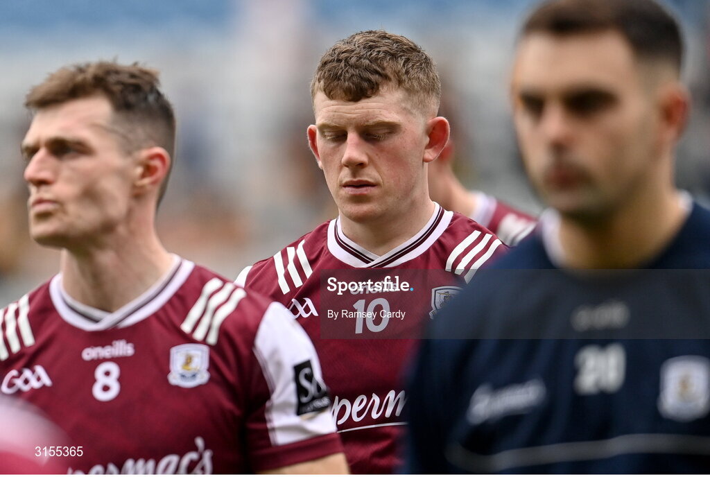8 June 2025; John Fleming of Galway after his side's defeat in the Leinster GAA Senior Hurling Championship final match between Kilkenny and Galway at Croke Park in Dublin. Photo by Ramsey Cardy/Sportsfile