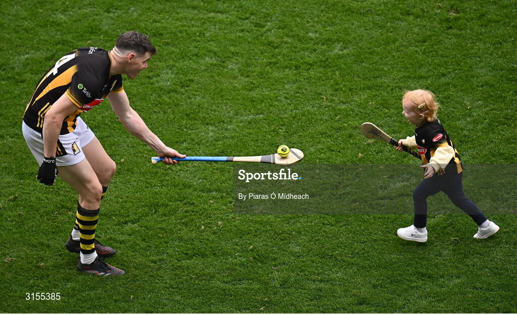 8 June 2025; TJ Reid of Kilkenny plays with his daughter Harper Mary, aged 2 and a half, on the pitch after victory in the Leinster GAA Senior Hurling Championship final match between Kilkenny and Galway at Croke Park in Dublin. Photo by Piaras Ó Mídheach/Sportsfile
