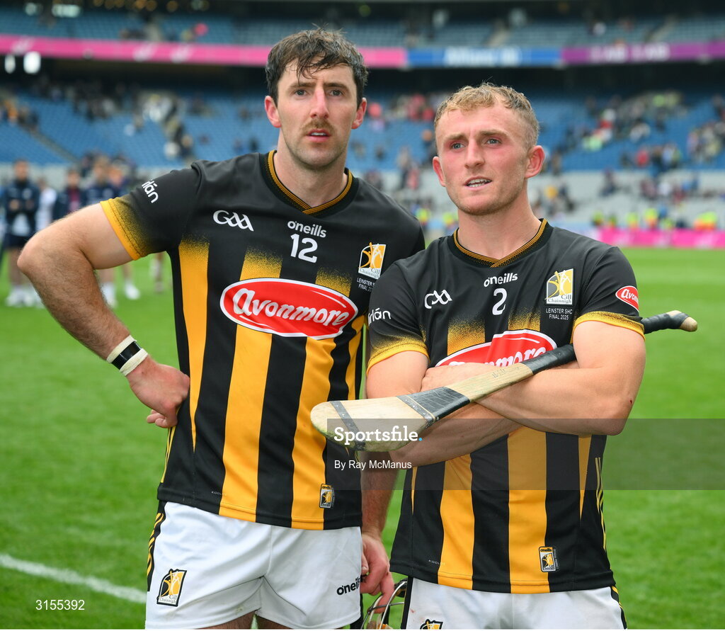 8 June 2025; Billy Ryan, left, and Mikey Butler of Kilkenny watch the cup presentation after the Leinster GAA Senior Hurling Championship final match between Kilkenny and Galway at Croke Park in Dublin. Photo by Ray McManus/Sportsfile