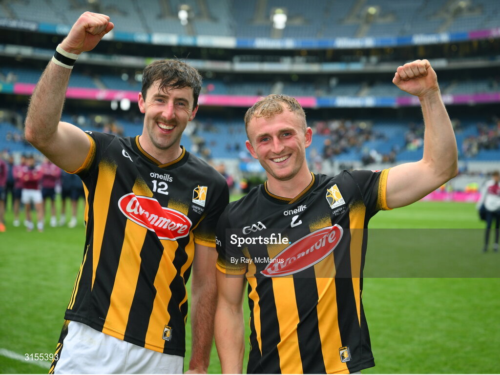 8 June 2025; Billy Ryan, left, and Mikey Butler of Kilkenny after the Leinster GAA Senior Hurling Championship final match between Kilkenny and Galway at Croke Park in Dublin. Photo by Ray McManus/Sportsfile