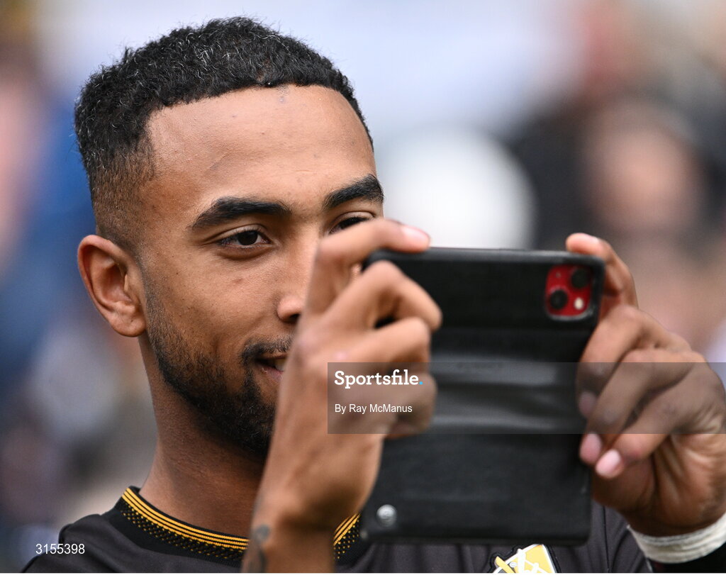 8 June 2025; Zach Bay Hammond of Kilkenny takes a picture of his team mates after the Leinster GAA Senior Hurling Championship final match between Kilkenny and Galway at Croke Park in Dublin. Photo by Ray McManus/Sportsfile