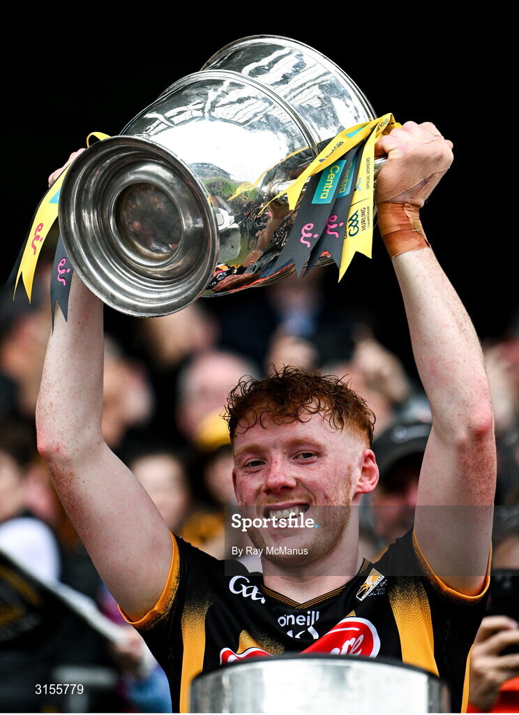 8 June 2025; Kilkenny captain John Donnelly lifts the Bob O'Keeffe Cup after the Leinster GAA Senior Hurling Championship final match between Kilkenny and Galway at Croke Park in Dublin. Photo by Ray McManus/Sportsfile
