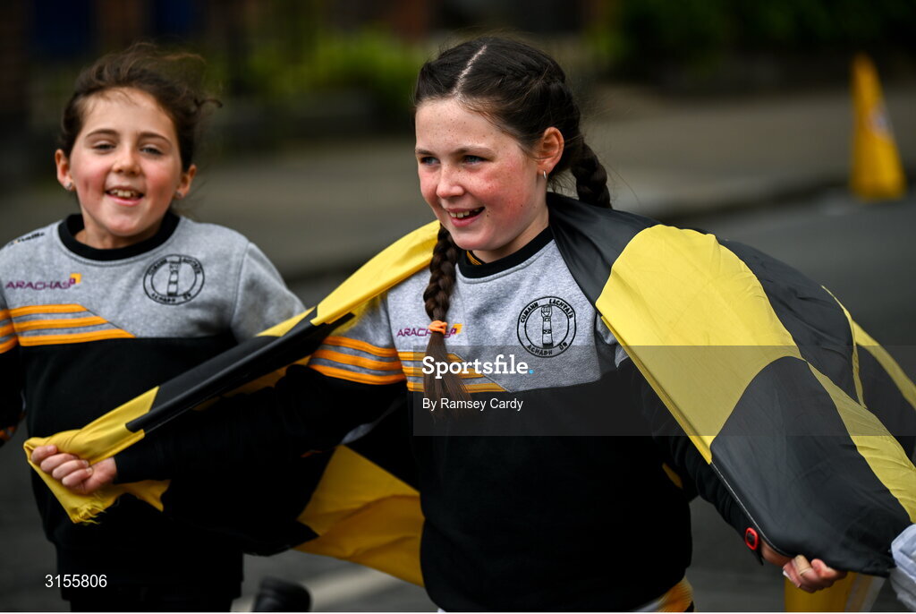 8 June 2025; Kilkenny supporters Aoibheann, right, and Saoirse Byrne, from Freshford, before the Leinster GAA Senior Hurling Championship final match between Kilkenny and Galway at Croke Park in Dublin. Photo by Ramsey Cardy/Sportsfile