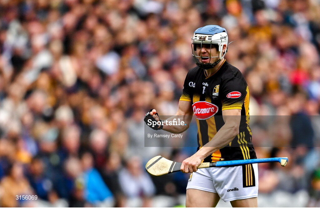8 June 2025; TJ Reid of Kilkenny celebrates after scoring his side's second goal during the Leinster GAA Senior Hurling Championship final match between Kilkenny and Galway at Croke Park in Dublin. Photo by Ramsey Cardy/Sportsfile
