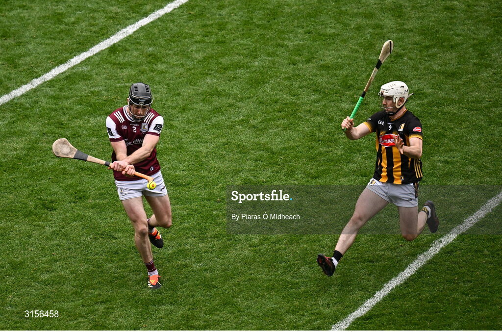 8 June 2025; Padraic Mannion of Galway in action against Jordan Molloy of Kilkenny during the Leinster GAA Senior Hurling Championship final match between Kilkenny and Galway at Croke Park in Dublin. Photo by Piaras Ó Mídheach/Sportsfile
