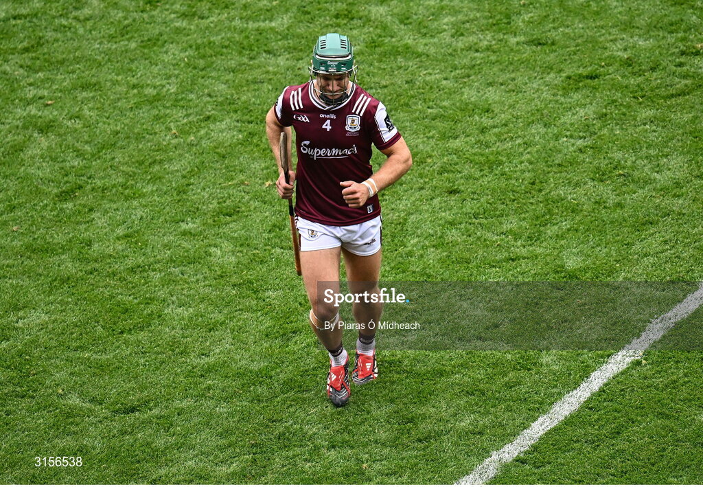 8 June 2025; Fintan Burke of Galway is substituted due to injury during the Leinster GAA Senior Hurling Championship final match between Kilkenny and Galway at Croke Park in Dublin. Photo by Piaras Ó Mídheach/Sportsfile