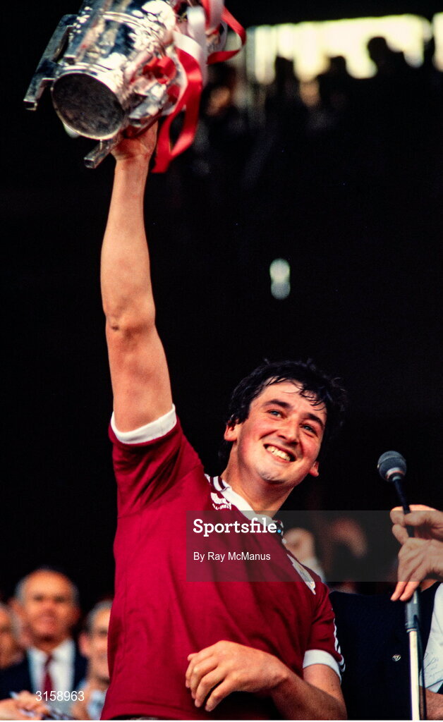4 September 1988; Galway captain Conor Hayes lifts the Liam MacCarthy cup after the All-Ireland Senior Hurling Championship Final match between Galway and Tipperary at Croke Park in Dublin. Photo by Ray McManus/Sportsfile