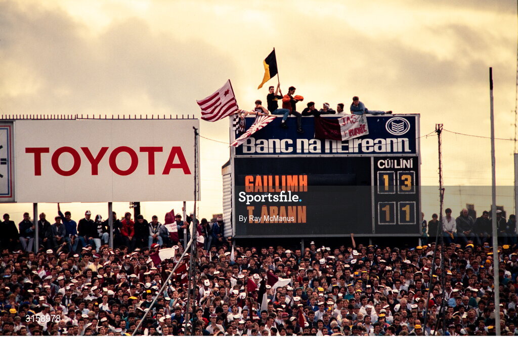 4 September 1988; Supporters sitting on the scoreboard during the All-Ireland Senior Hurling Championship Final match between Galway and Tipperary at Croke Park in Dublin. Photo by Ray McManus/Sportsfile