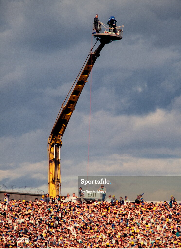 4 September 1988; A TV camera on a crane is seen behind Hill 16 during the All-Ireland Senior Hurling Championship Final match between Galway and Tipperary at Croke Park in Dublin. Photo by Ray McManus/Sportsfile