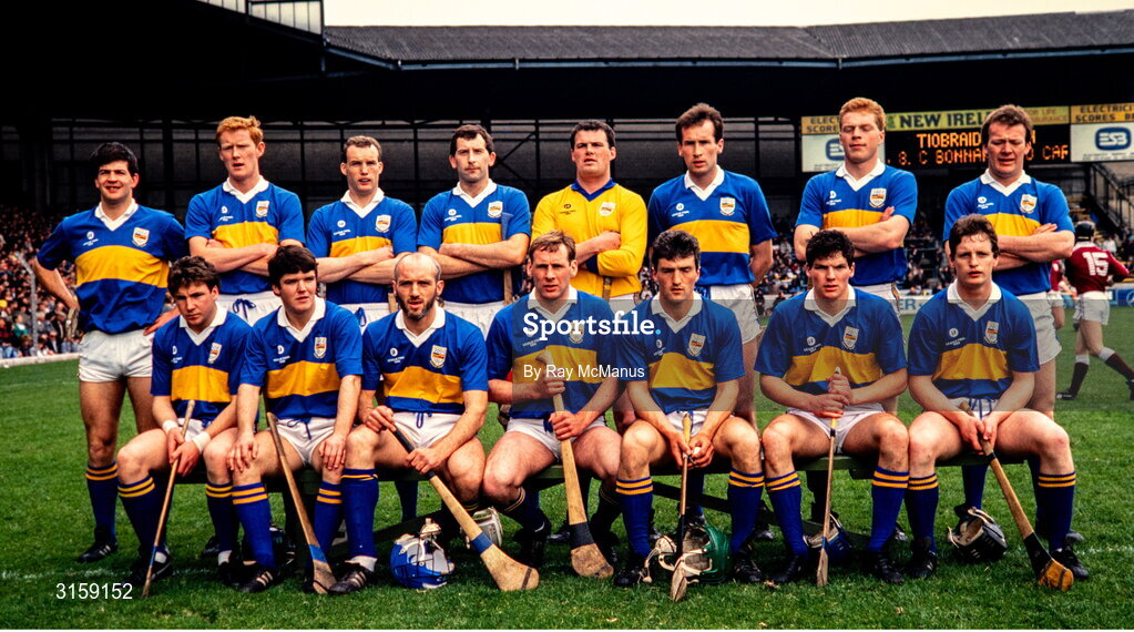 30 April 1989; The Tipperary team, back, from left, Joe Hayes, Richard Stakelum, Noel Sheehy, Conor O'Donovan, Ken Hogan, Declan Carr, Declan Ryan and Bobby Ryan, with, front, from left, John Leahy, Michael Cleary, Cormac Bonnar, Pat McGrath, Colm Bonnar, Conal Bonnar and Paul Delaney before the Royal Liver National Hurling League Final between Galway and Tipperary at Croke Park in Dublin. Photo by Ray McManus/Sportsfile